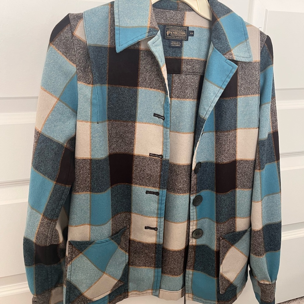Pendleton Teal Gold and Charcoal Shacket Flannel Style